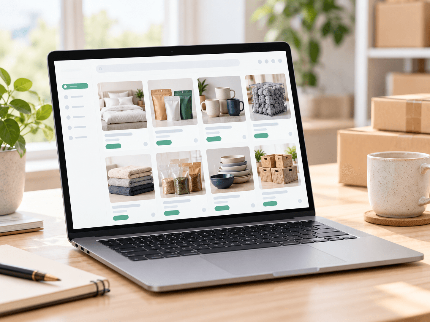 Laptop mostrando un catálogo mayorista con distintas líneas de productos