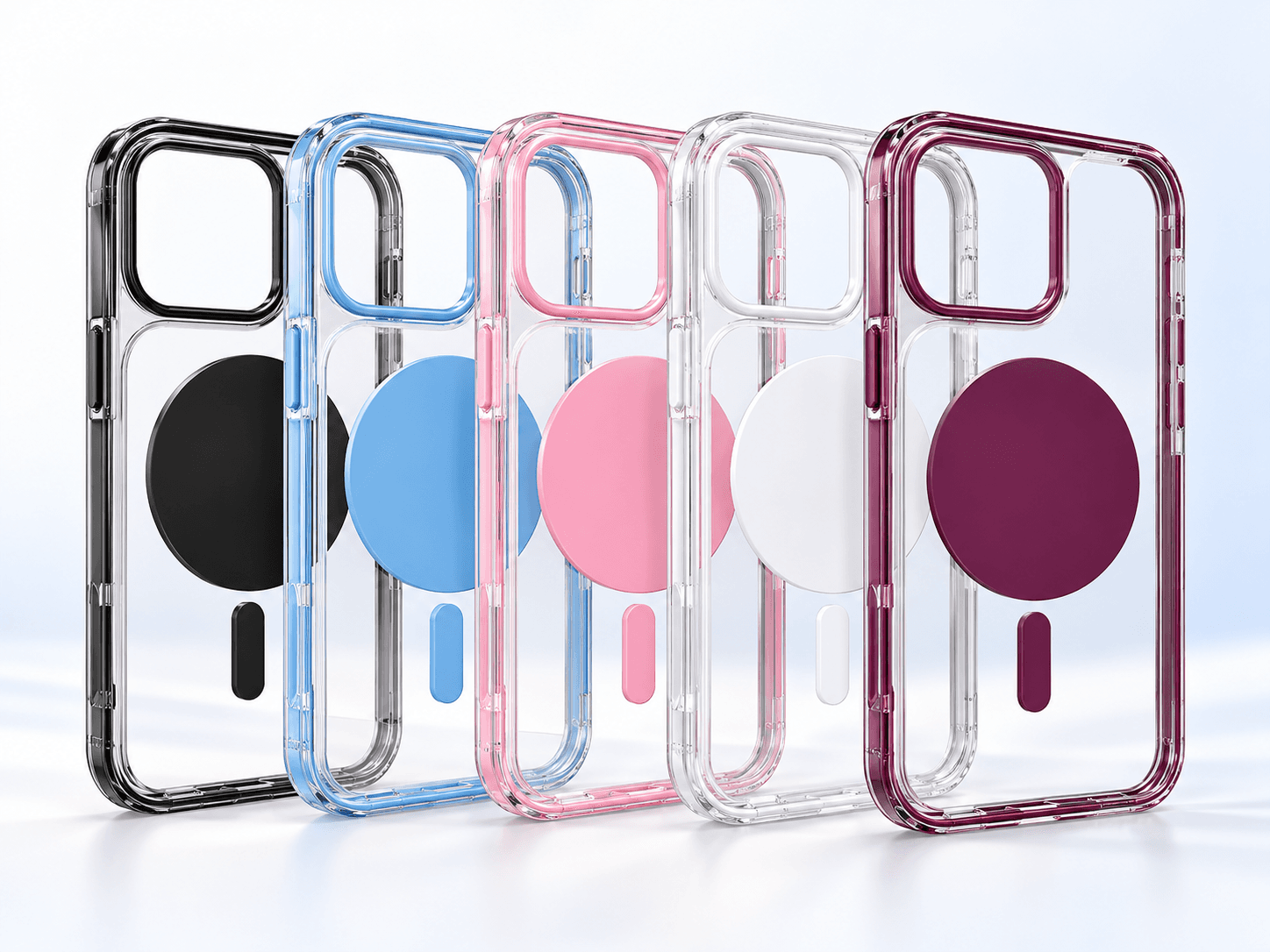 Fundas transparentes con aro magnético y bordes de colores